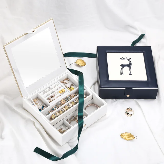 Concise Cheap Design Leather Jewelry Storage Box With Deer decorative For Personalize Gifts