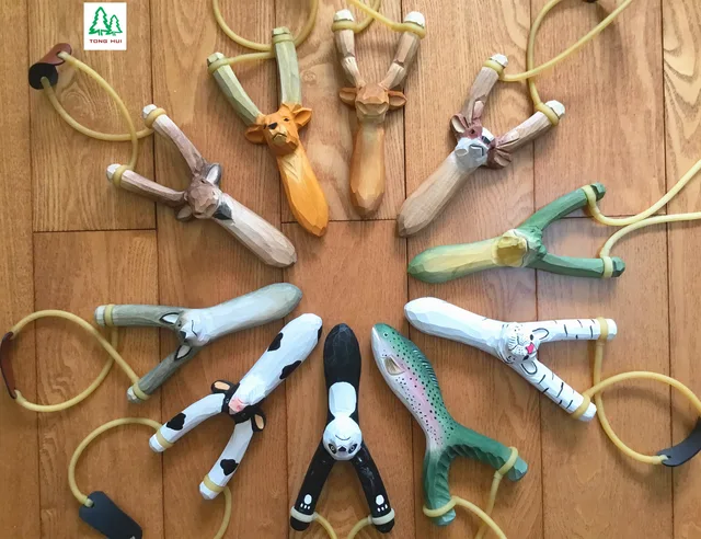 Wood carved animal slingshot