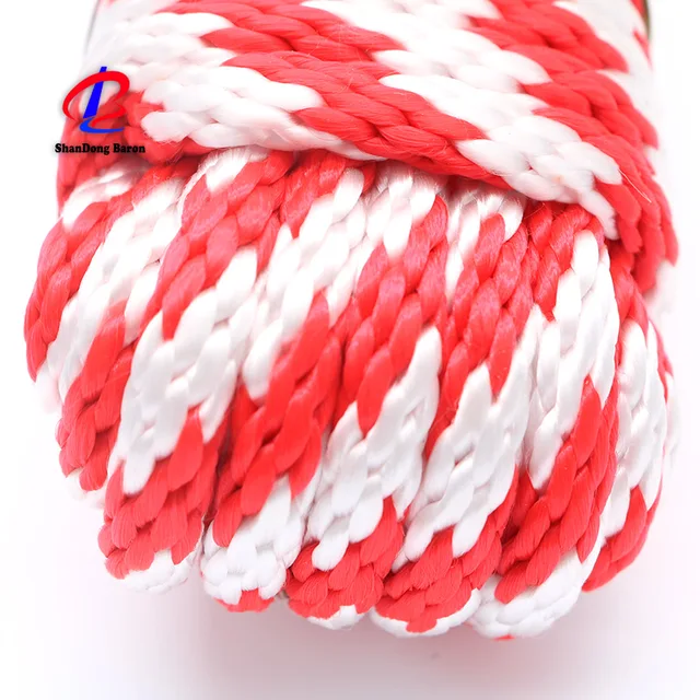 PP solid braided rope, white and red,12strand, 18 strand
