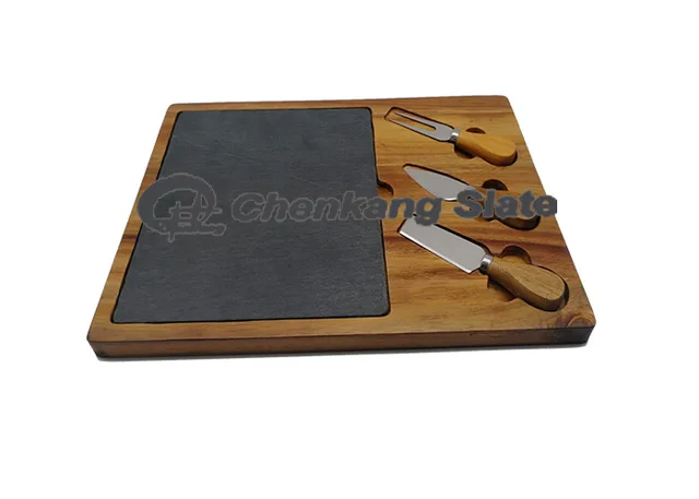 Wood and Slate Serving Tray with Cutlery Set
