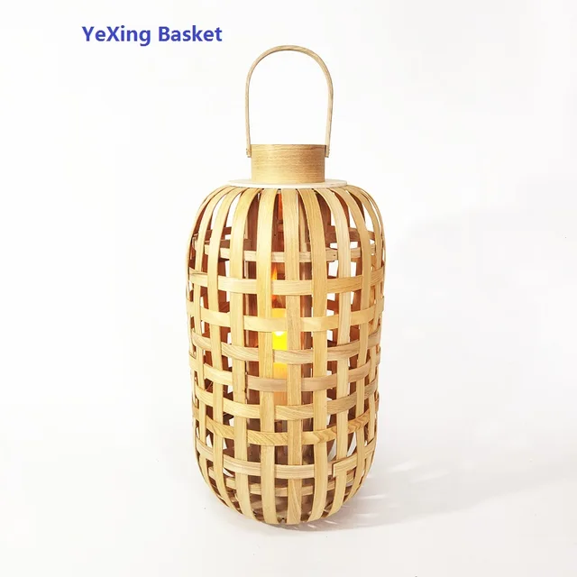 Wood bamboo rattan lantern for home and garden