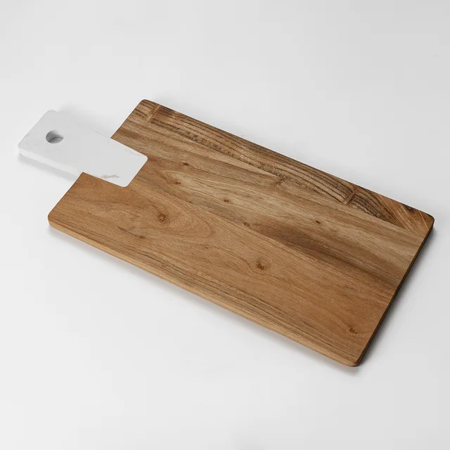 Cutting Board with Handle， Teakwood&Artificial Stone