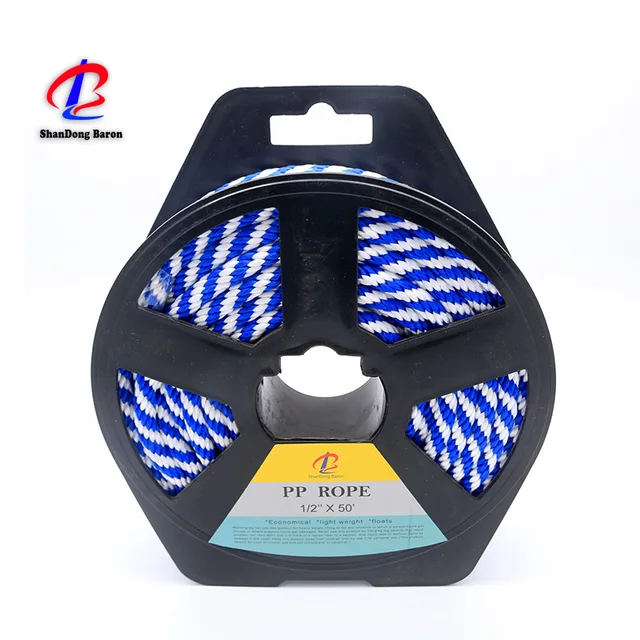 PP solid braided rope, white and blue,12strand, 18 strand