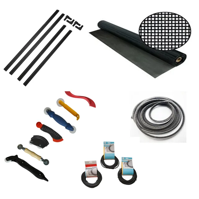 Window screen, spline tools, aluminum profile, plastic corner, weather strip, rubber strip