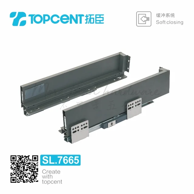 SL.7665 Topcent kitchen hardware undermount tandem slim box drawer slide