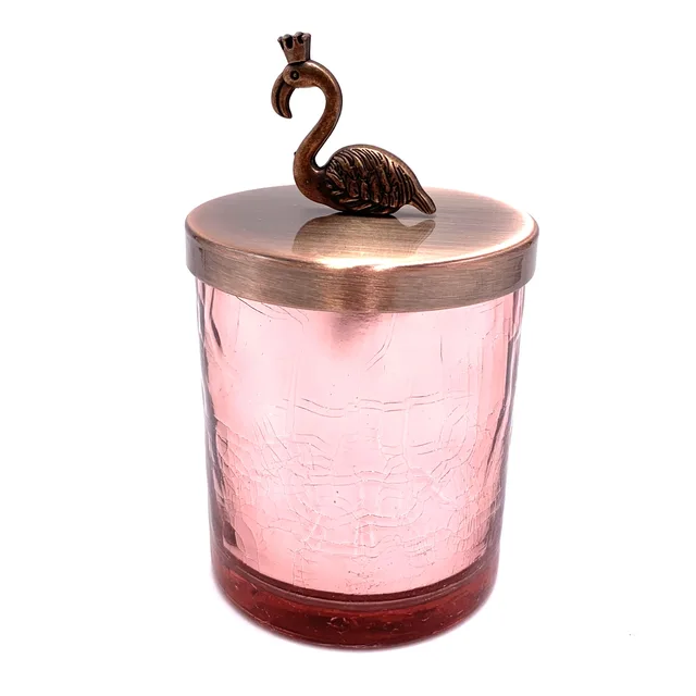 Pink swan animal decorative wax cup storage 10oz 8oz wholesale luxury colorful frosted luxury colored crystal candy jar with metal lid