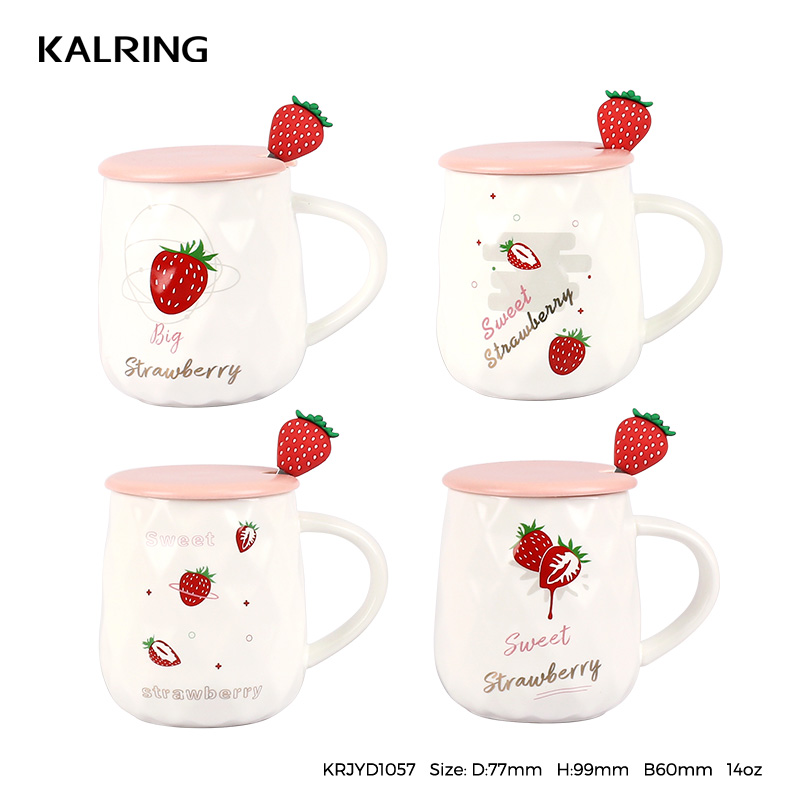 New bone china mug with strawberry design with embossed mug for gift mug