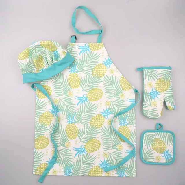 Kitchen mitten with pot holder with kitchen apron set for kids/