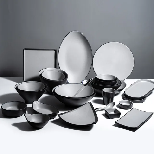 New design grey and black melamine dinnerware set