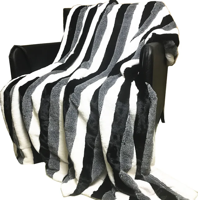 Multi Coloured Jacquard Rabbit Fur Throw Blanket