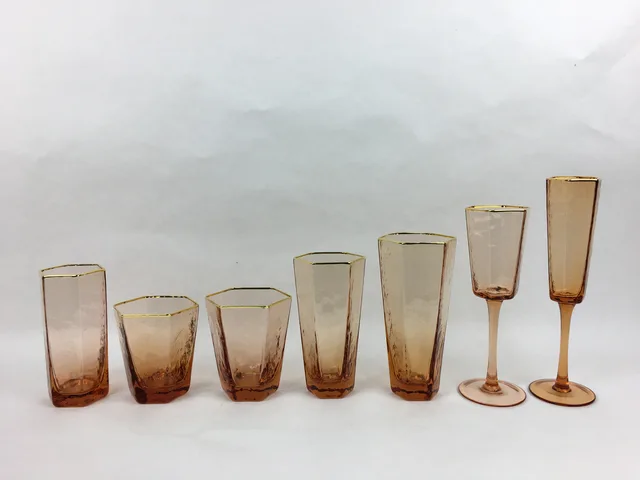 Pink Crystal Glass / Cups With Godl Rim