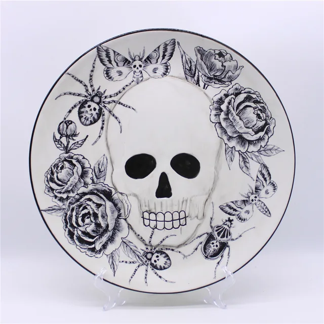 Ceramic Halloween dinner plate salad plate, hand-painted + applique plate