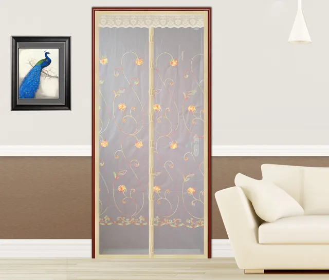 Embroidered design magnetic door screen