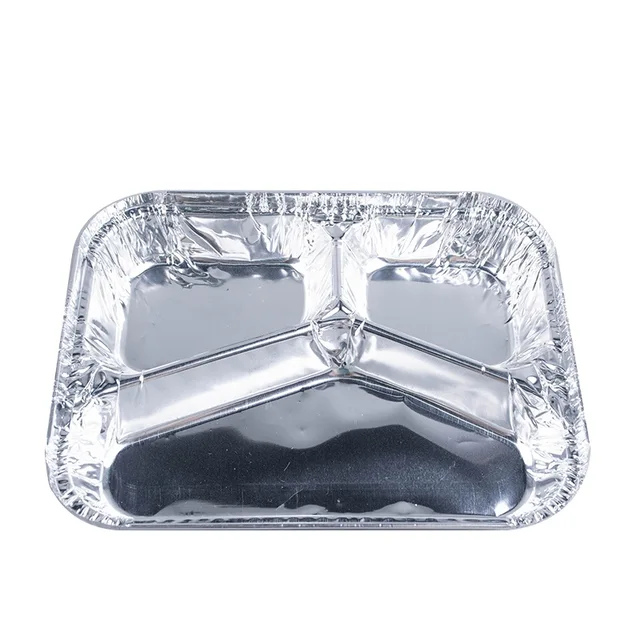 Disposable 3 Compartment Aluminium Foil Tray lunch box With Lid 780ml