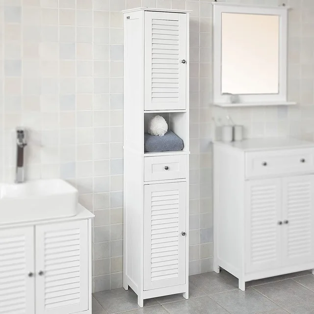 White Floor Standing Tall Bathroom Storage Cabinet
