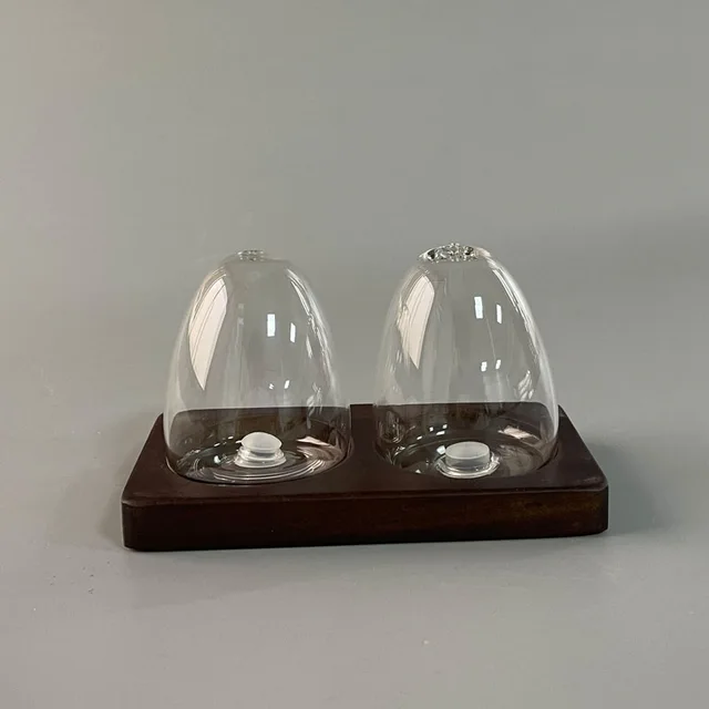 Heat resistant egg shape creative design cruet with wodden stand