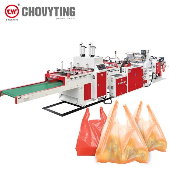 High speed automatic 3 lines t-shirt bag making machine