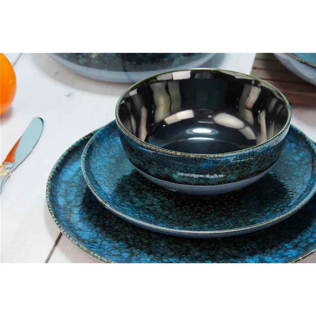 Reactive Glaze Stoneware Dinnerware set,Blue, Red