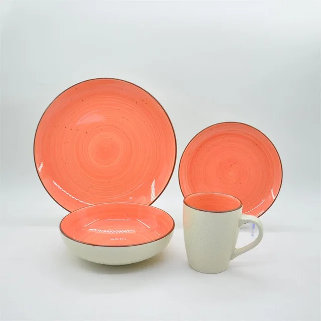 2021 new type hand painting 16pcs dinnerware set with brown rim