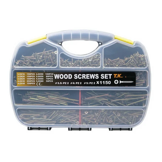 T.K.Excellent Wood Screw Phillips Flat Head Drywall Chipboard Screw Assortment Kit,1150 Pcs