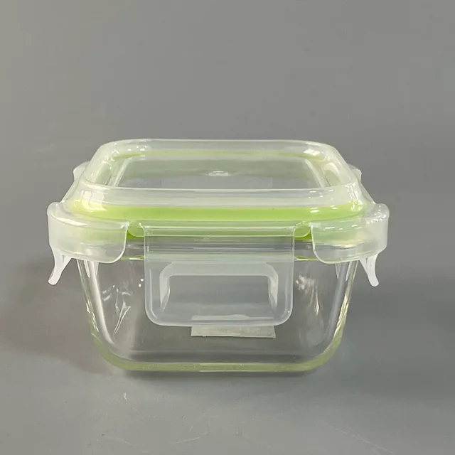 Glass food container with plastic lid