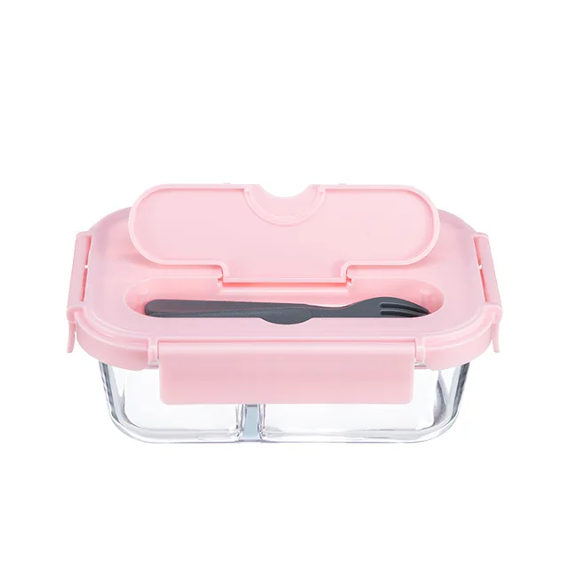 Glass lunch box with cutlery