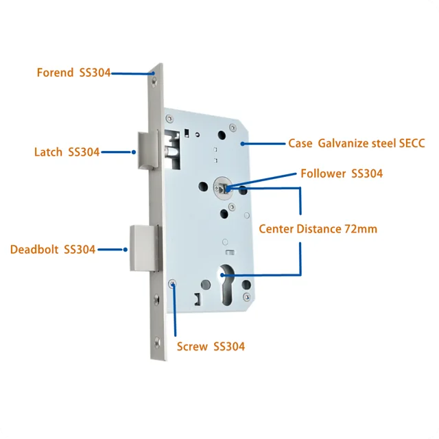 European standard Fire resistant Mortise Lock 6072ZE