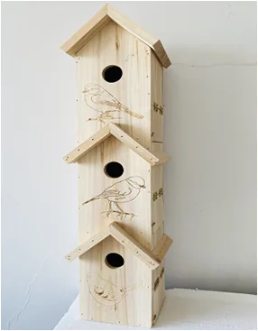 Bird house with laster carving birds