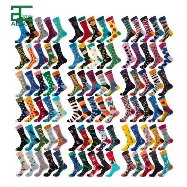 FS000232 Amazon Checker Diamond Shaped Cartoon Men Christmas Animal Fruit Food Dot Crew Socks