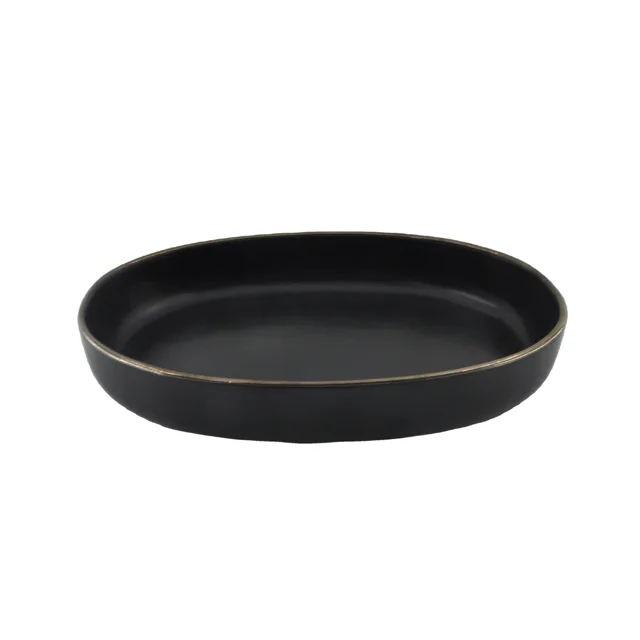 Metal edge ceramic baking set oval baking sets for adults baking dishes bakeware without handles