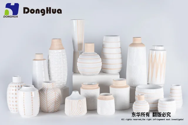 Ceramic tall vase ivory home decoration