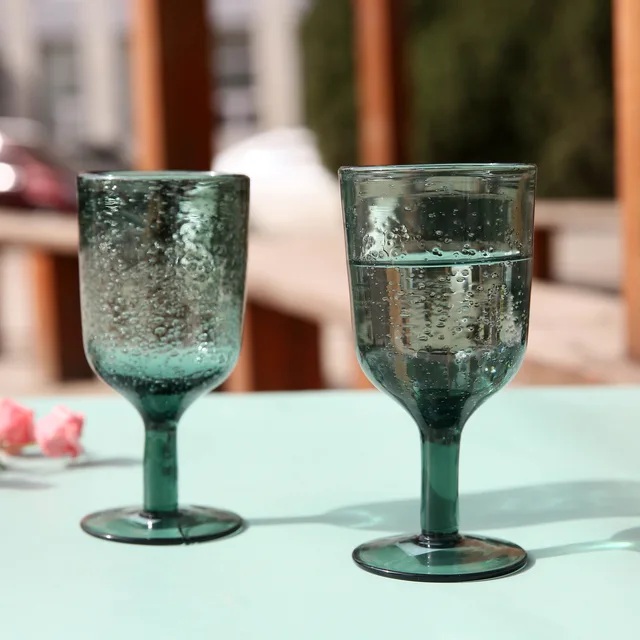 Hand-Blown Colored Wine Glass with Bubbles, Glass Stemware
