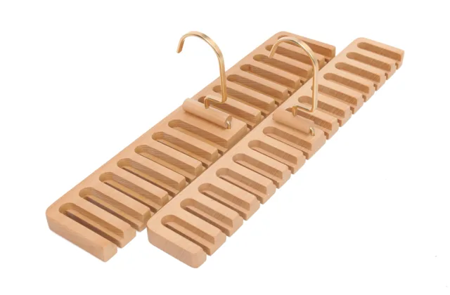 KINDOME Amazon Hot Sale Gold Hook Wooden Belt Organizer Display