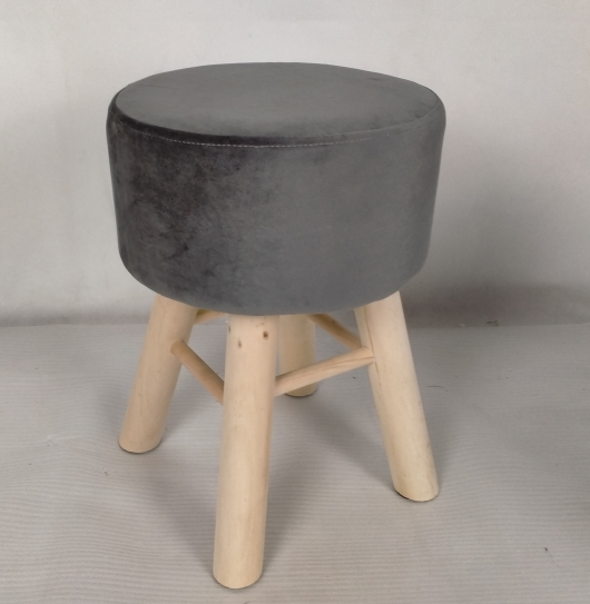YR21032715 Zhengheshun furniture round stool in grey velvet with pine legs