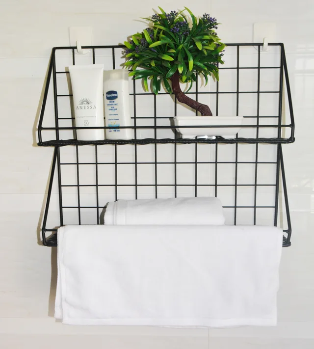 2 tier wall decoration basket hanging metal with rattan magazine rack