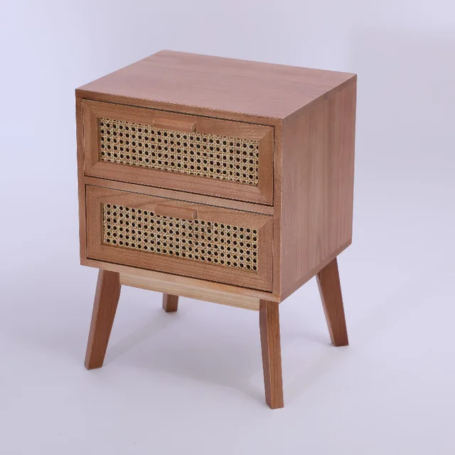 Rattan Storage Nightstand Cabinet