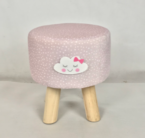 YR21032730 Zhenghehsun Kids furniture stool in pink velvet with pine leg and cartoon image