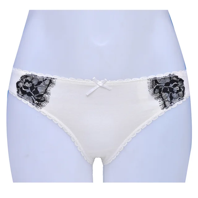 Lady Skin Friendly Comfortable Cotton Spandex Sexy Lace Insert Both Sides Thong