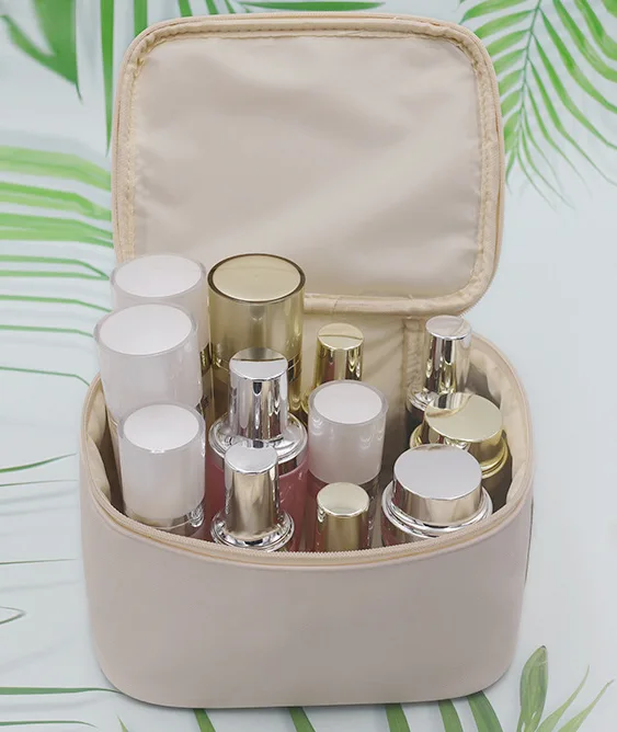 Large Capacity Portable Waterproof Cosmetic Bag PU Portable Cross Stripe Travel Storage Bag Wash Bag Customized