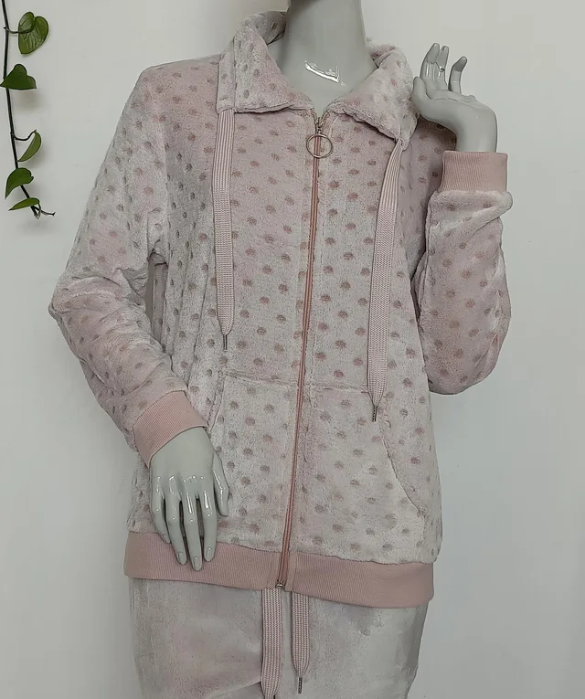 Ladies Back print embossed flannel fleece pyjamas set，loungewear