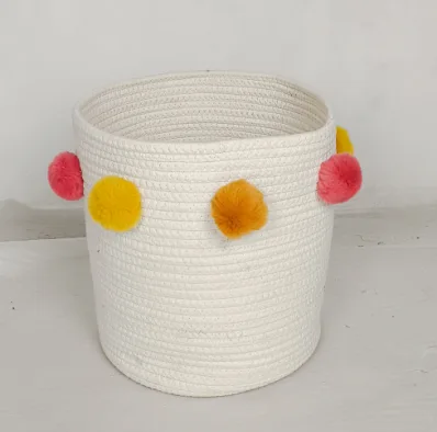 YR21032907 Zhengheshun Kids furniture cotton rope basket with colorful ball