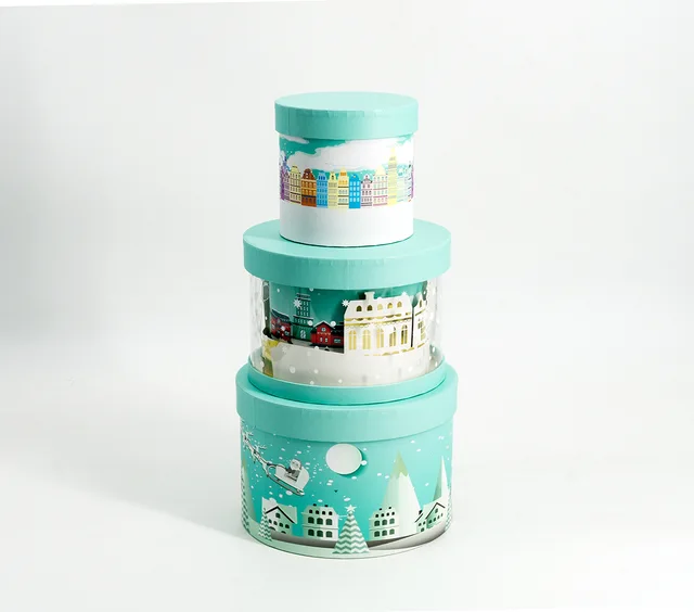 3D Card Round Christmas Box Gift Box Packing Box Gift Box 3/set
