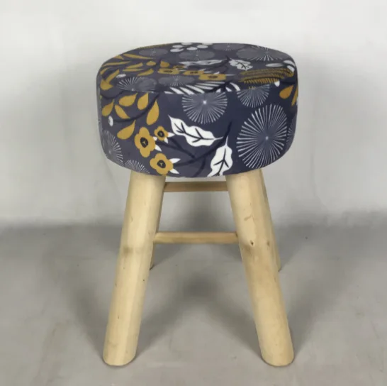 YR21032733 Zhengheshun Salon furniture round stool in printed velvet with pine leg