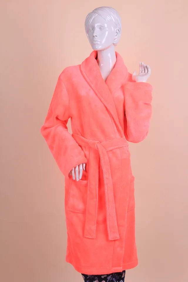 Ladies coral fleece robe in neon color