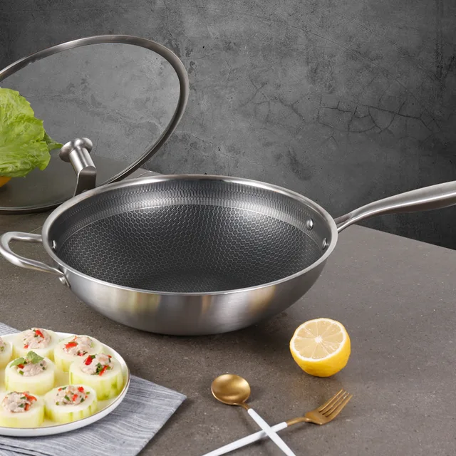 304 TRI-PLY Stainless steel frying pan honeycomb non stick frying pan