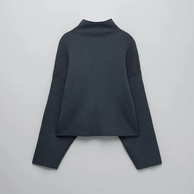 Plain ribbed plus size sweater for women