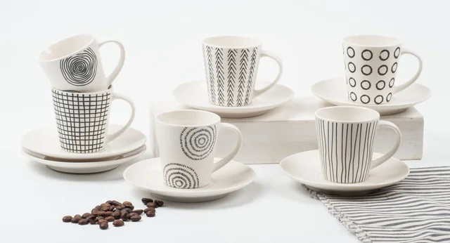 New bone china with hand painted &black ， white，blue design