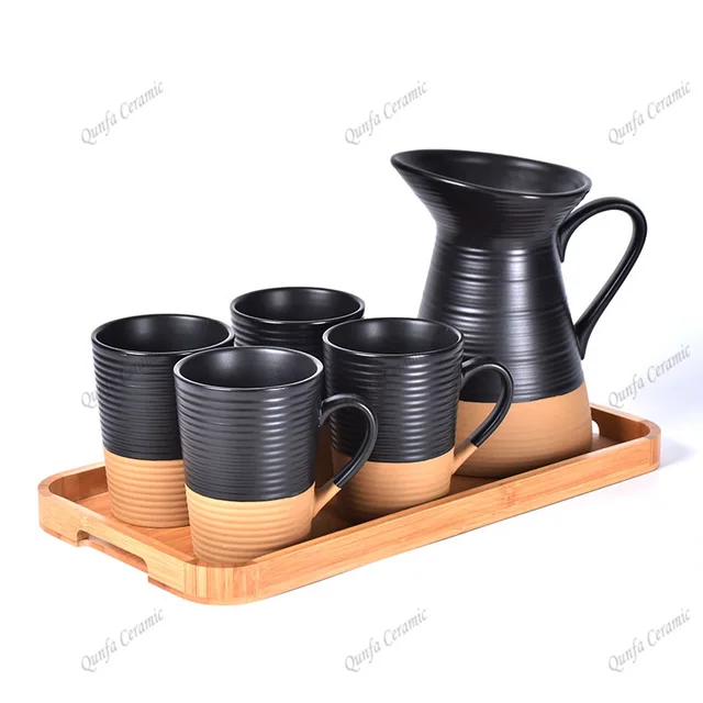 Factory Price Black Brown Color Set of 5 Ceramic Water Milk Jug Pitcher
