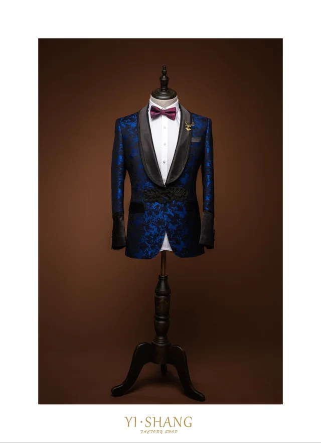 YISHANG blue jacquard fruit collar evening dress