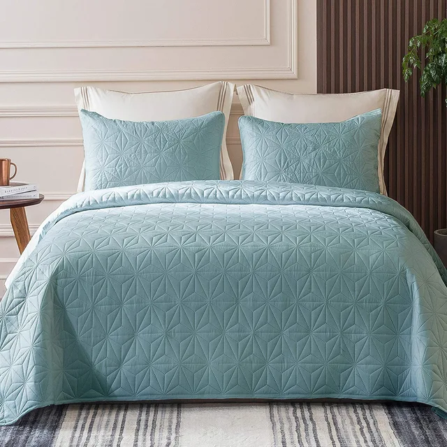Microfiber Queen Size (92x88 inches) Quilt Set Lightweight Quilted Bedspread Coverlet Set with Stars Pattern,